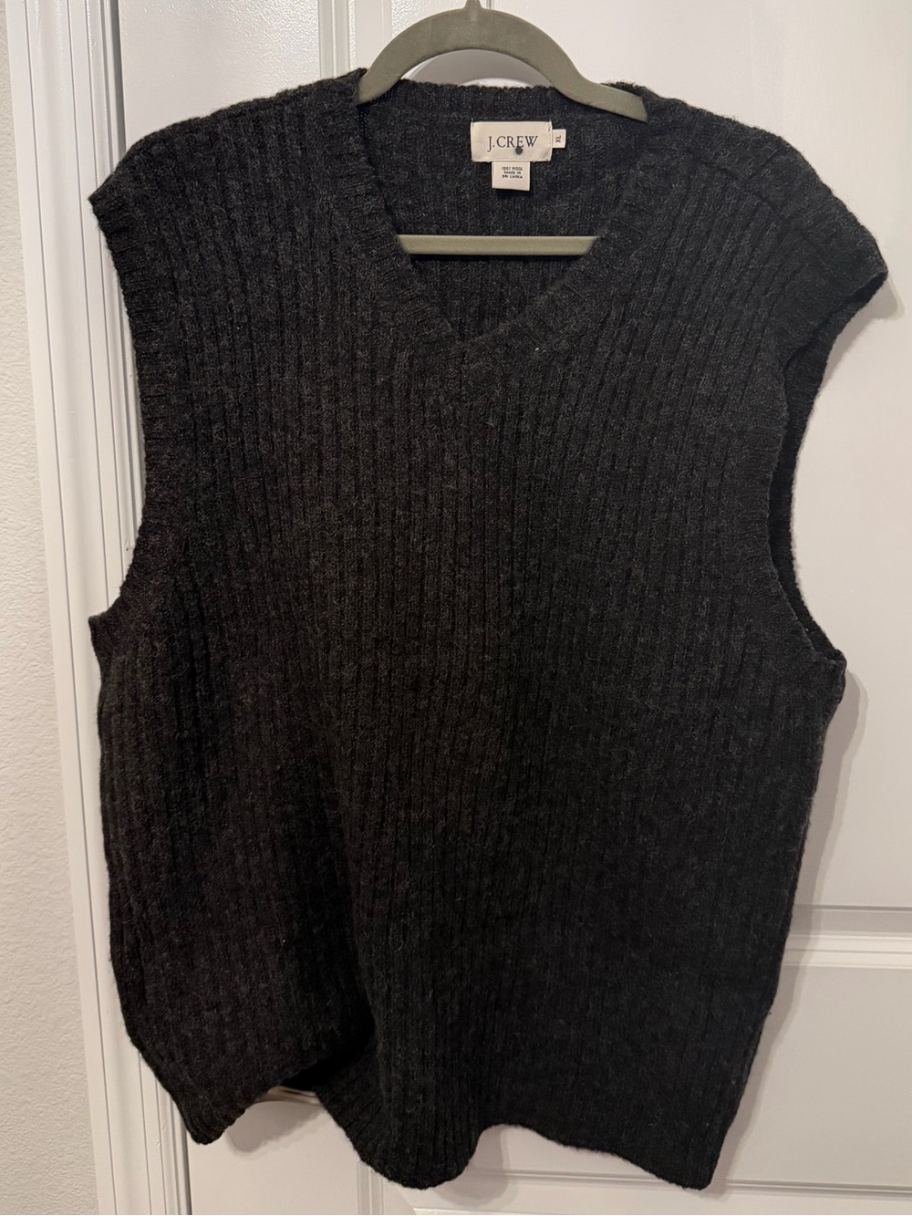 J. Crew Men's Charcoal Ribbed 100% Wool V-Neck Sweater Vest